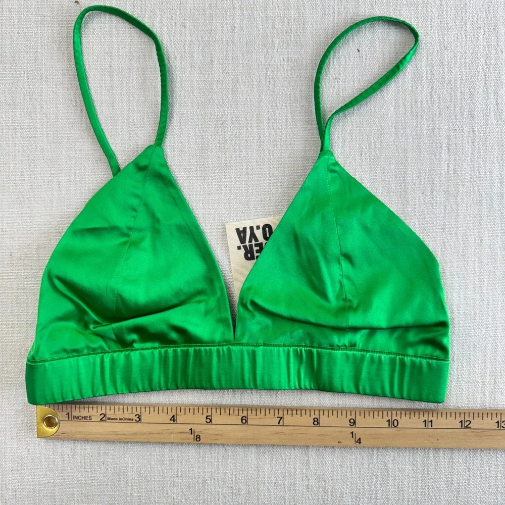 SER.O.YA Kelly Green Silk Bralette Top V-Neck Adjustable Straps Size X‎ Small